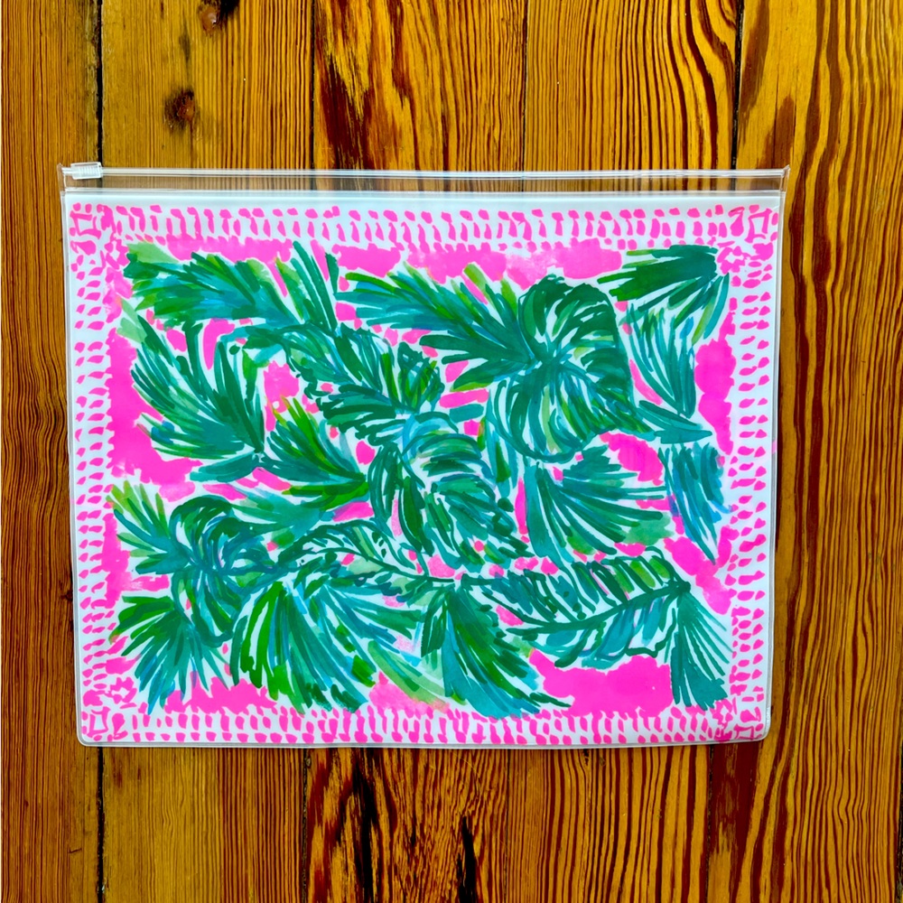 Lilly Pulitzer Clear and Palms Zip Slide Travel Beach Cosmetic Pouch